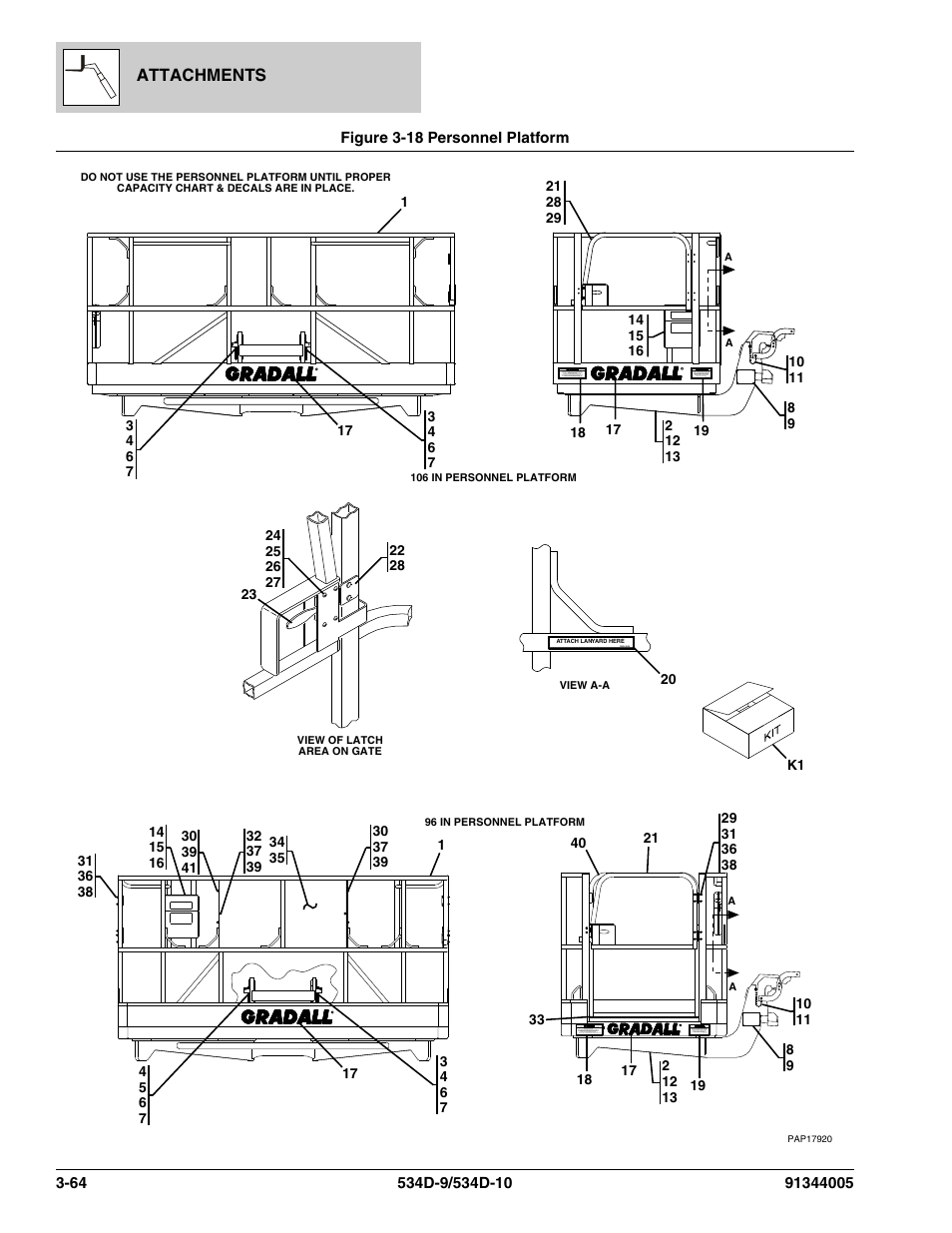 Figure 3-18 personnel platform, Personnel platform -64, Attachments | JLG 534D-10 Parts Manual User Manual | Page 128 / 842