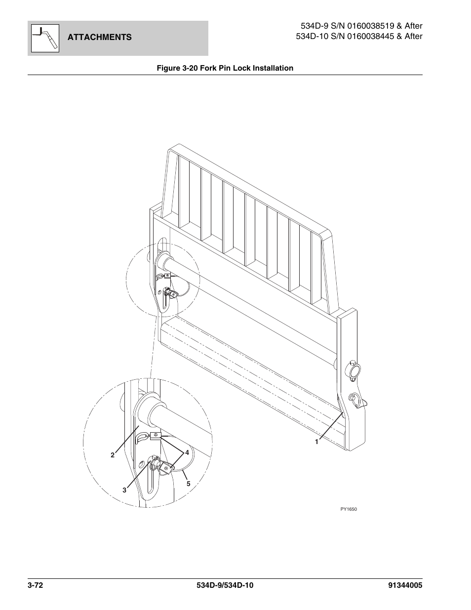 Figure 3-20 fork pin lock installation, Fork pin lock installation -72 | JLG 534D-10 Parts Manual User Manual | Page 136 / 842