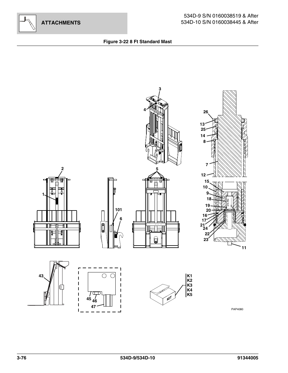 Figure 3-22 8 ft standard mast, 8 ft standard mast -76 | JLG 534D-10 Parts Manual User Manual | Page 140 / 842