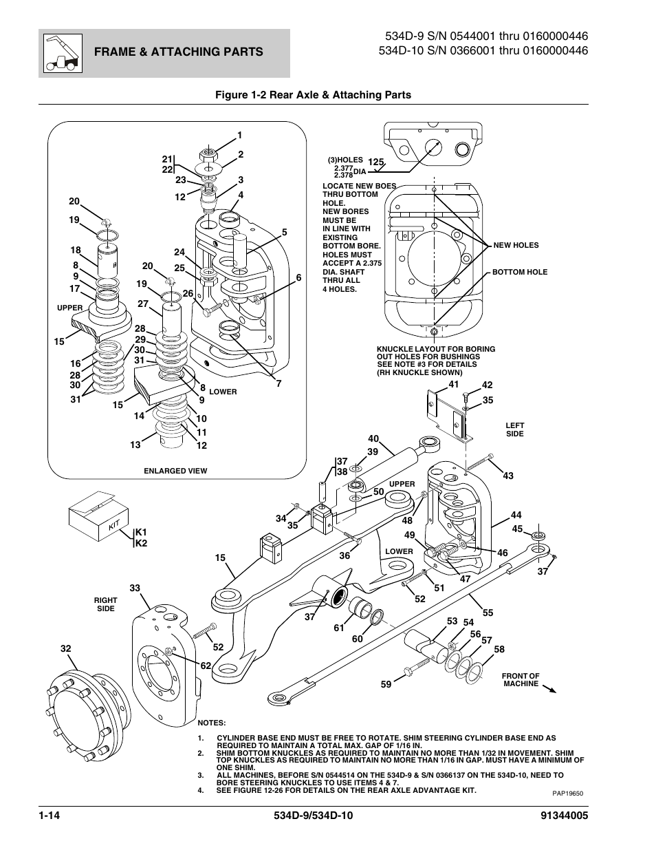 Figure 1-2 rear axle & attaching parts, Rear axle & attaching parts -14, Frame & attaching parts | JLG 534D-10 Parts Manual User Manual | Page 24 / 842