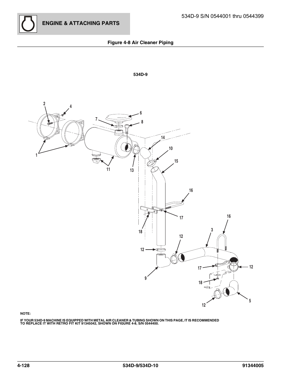 Figure 4-8 air cleaner piping, Air cleaner piping -128 | JLG 534D-10 Parts Manual User Manual | Page 278 / 842