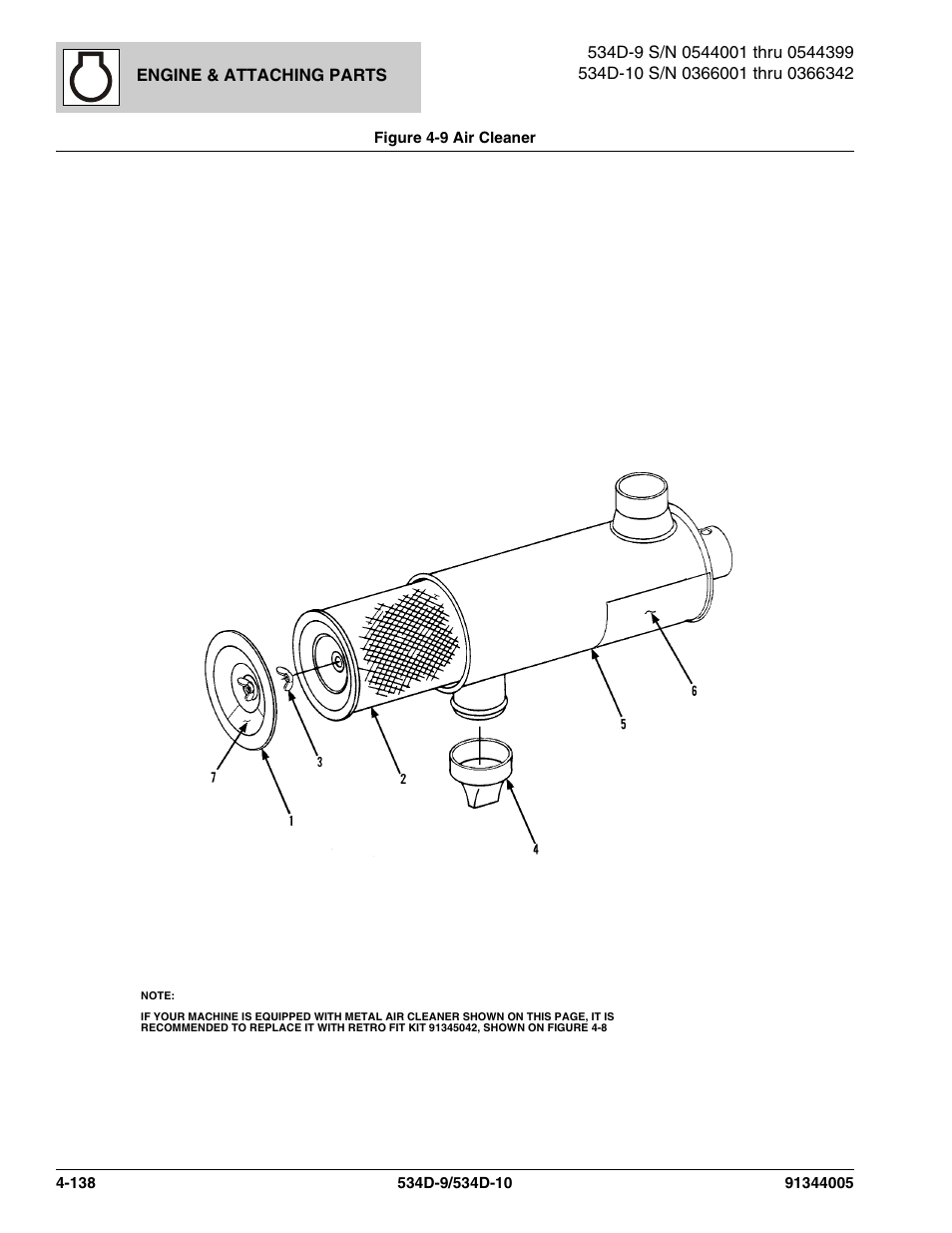 Figure 4-9 air cleaner, Air cleaner -138 | JLG 534D-10 Parts Manual User Manual | Page 288 / 842