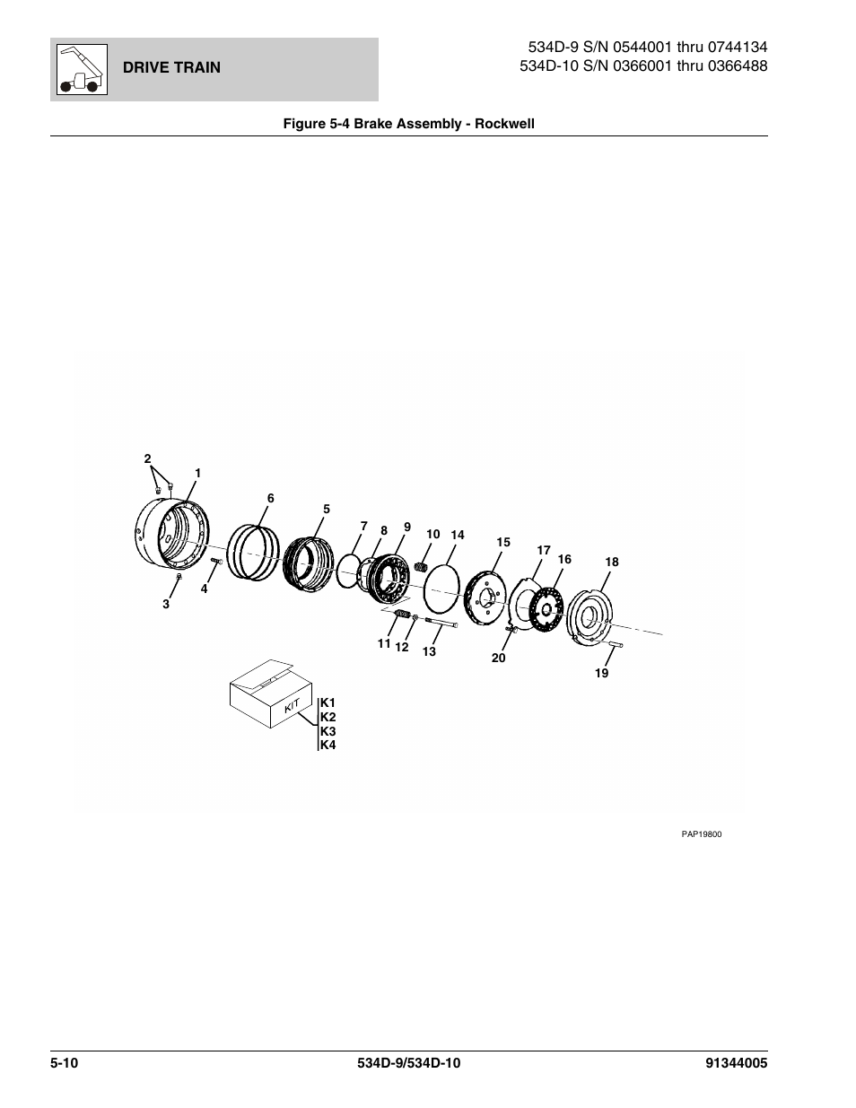 Figure 5-4 brake assembly - rockwell, Brake assembly - rockwell -10, Brake assy, (see figure 5-4 for details) | JLG 534D-10 Parts Manual User Manual | Page 310 / 842