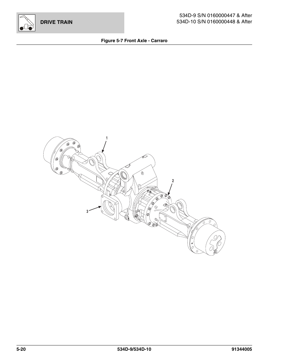Figure 5-7 front axle - carraro, Front axle - carraro -20 | JLG 534D-10 Parts Manual User Manual | Page 320 / 842