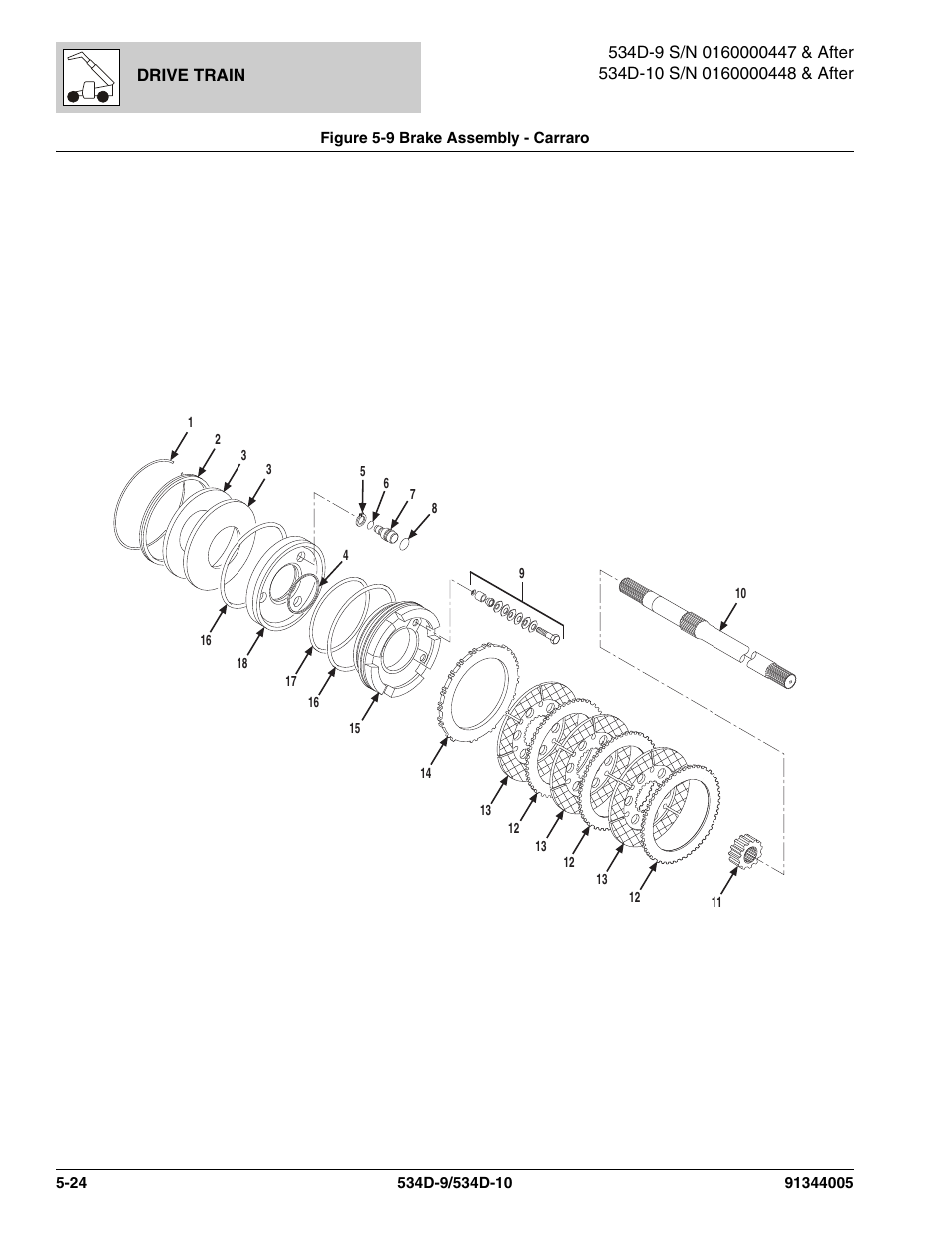 Figure 5-9 brake assembly - carraro, Brake assembly - carraro -24, Brake assy, (see figure 5-9 for details) | JLG 534D-10 Parts Manual User Manual | Page 324 / 842