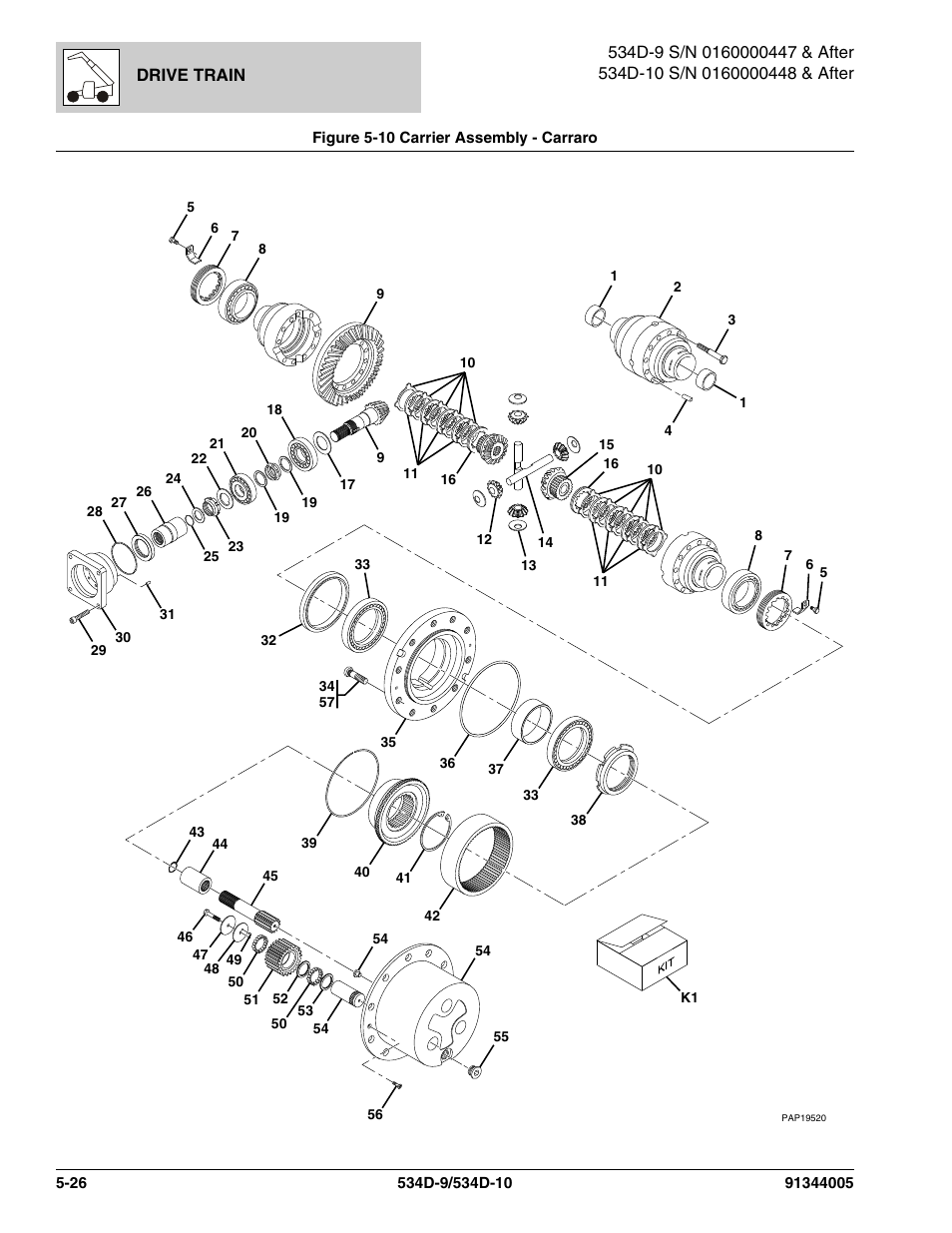 Figure 5-10 carrier assembly - carraro, Carrier assembly - carraro -26, Carrier assy, (see figure 5-10 for details) | JLG 534D-10 Parts Manual User Manual | Page 326 / 842