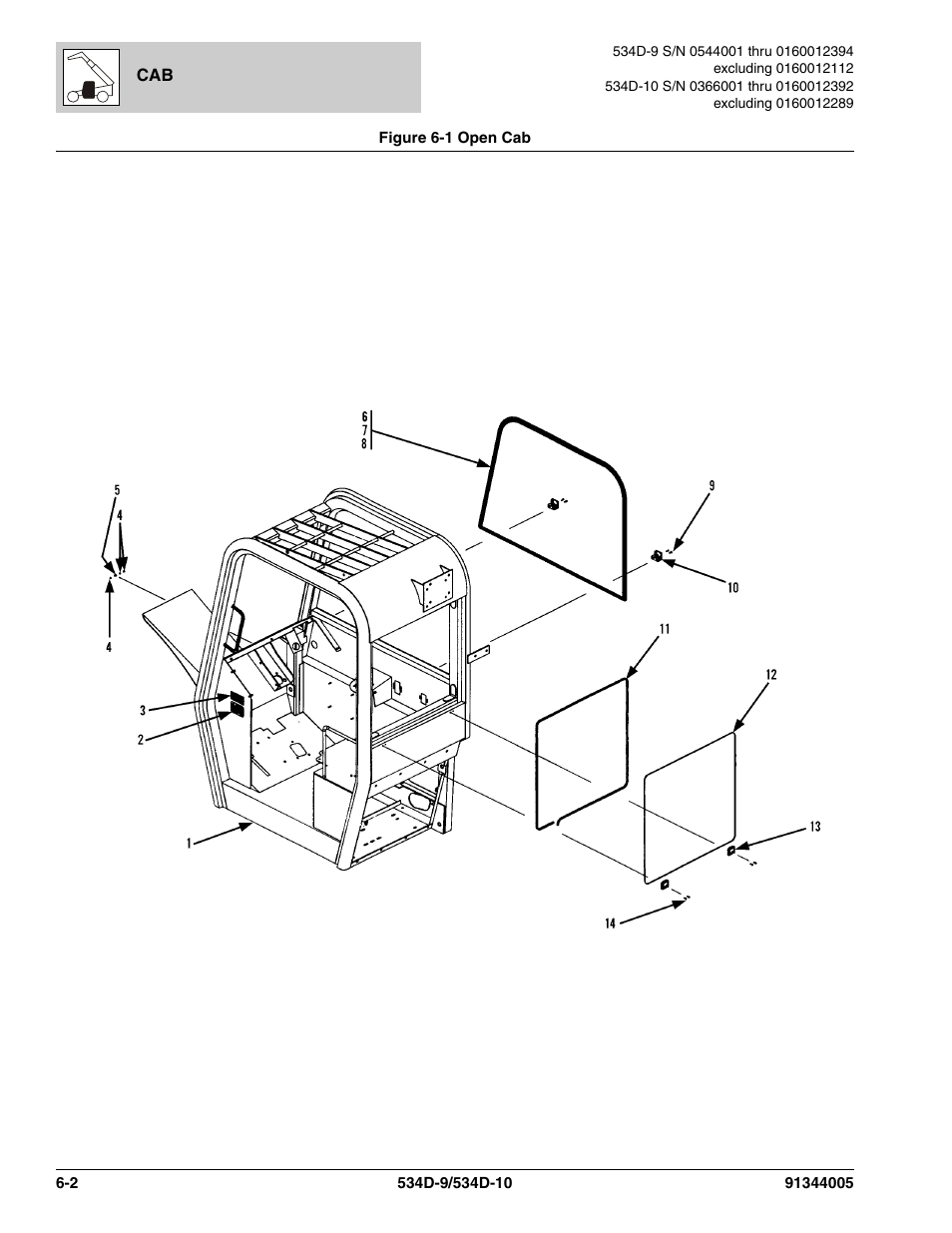 Figure 6-1 open cab, Open cab -2, See figure 6-1 for details) | Pen cab, (see figure 6-1 for details), Ver, (see figure 6-1 for details), Fender | JLG 534D-10 Parts Manual User Manual | Page 342 / 842