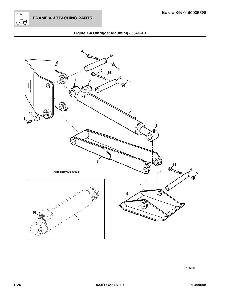 Figure 1-4 outrigger mounting - 534d-10, Outrigger mounting - 534d-10 -26 | JLG 534D-10 Parts Manual User Manual | Page 36 / 842