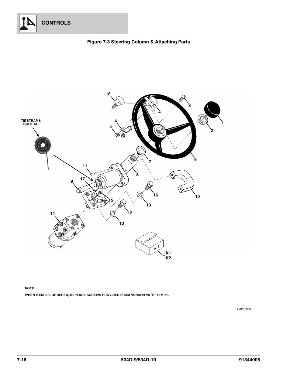 Figure 7-3 steering column & attaching parts, Steering column & attaching parts -18, Controls | JLG 534D-10 Parts Manual User Manual | Page 398 / 842