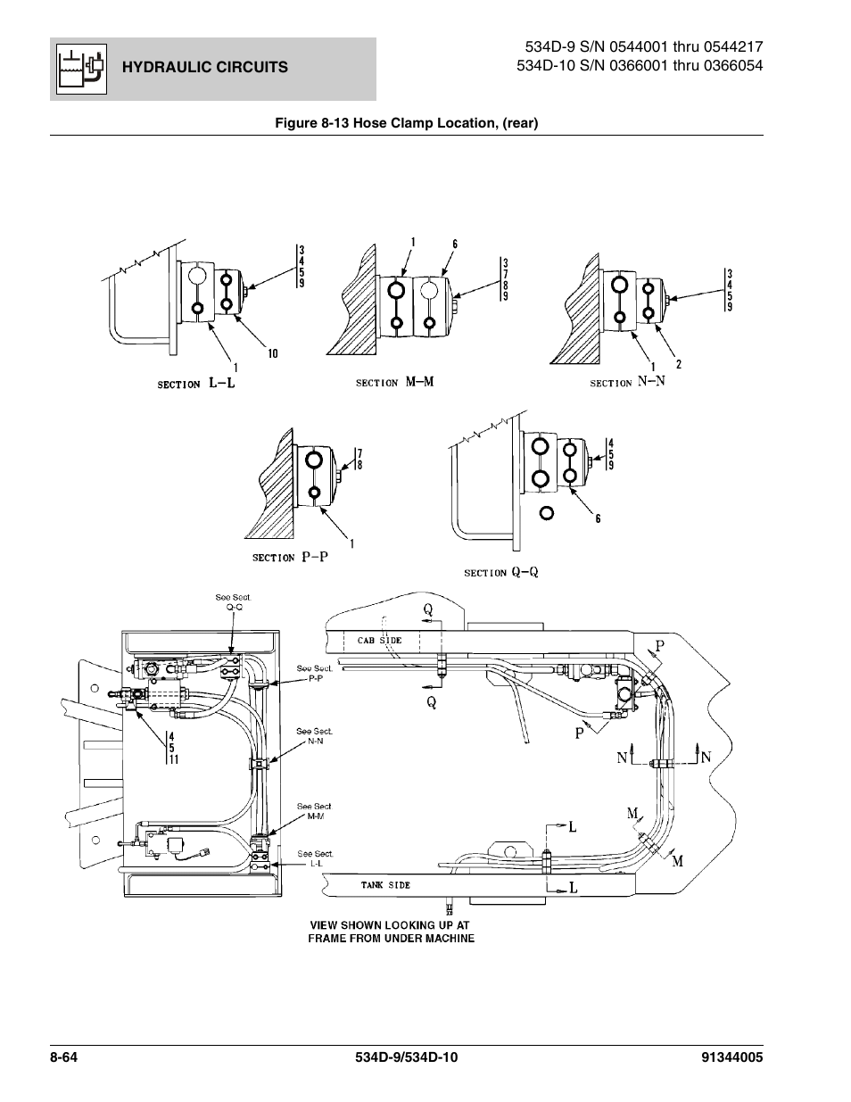 Figure 8-13 hose clamp location, (rear), Hose clamp location, (rear) -64 | JLG 534D-10 Parts Manual User Manual | Page 474 / 842