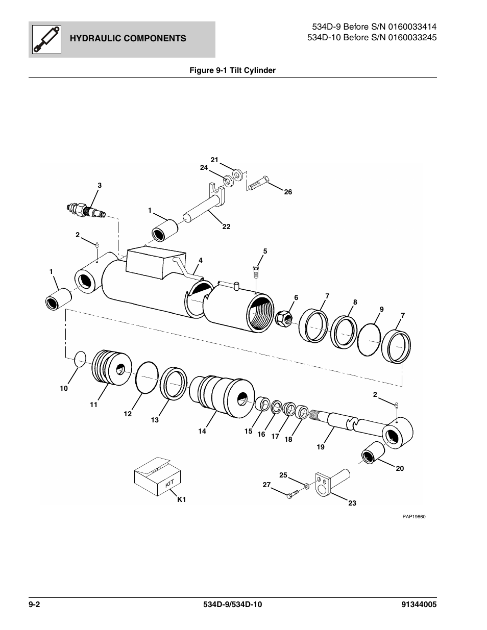 Figure 9-1 tilt cylinder, Tilt cylinder -2, Cylinder assy, (see figure 9-1 for details) | JLG 534D-10 Parts Manual User Manual | Page 490 / 842