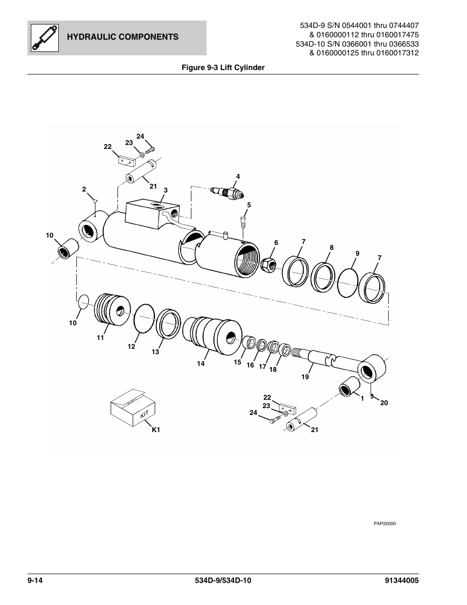 Figure 9-3 lift cylinder, Lift cylinder -14 | JLG 534D-10 Parts Manual User Manual | Page 502 / 842