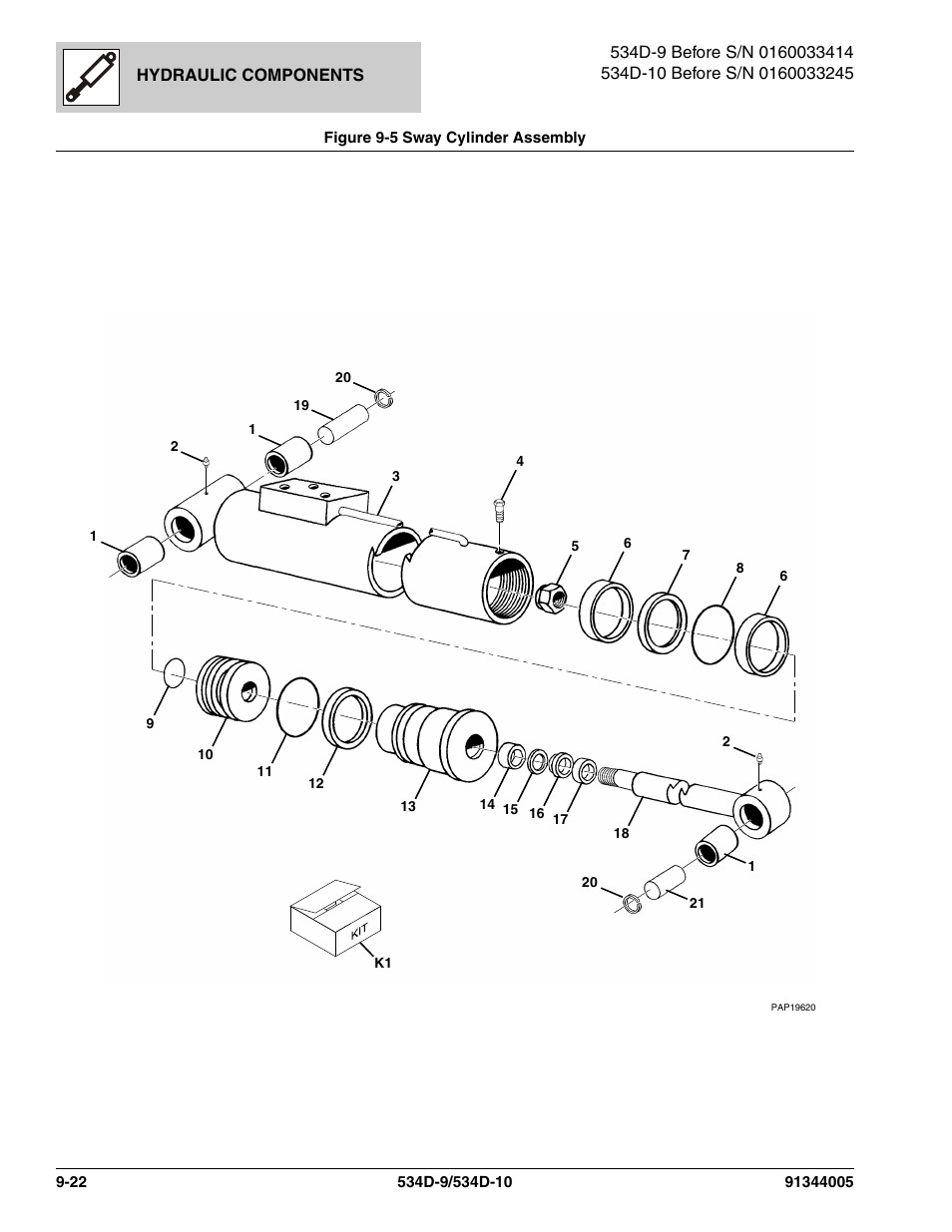 Figure 9-5 sway cylinder assembly, Sway cylinder assembly -22, Er, (see figure 9-5 for details) | JLG 534D-10 Parts Manual User Manual | Page 510 / 842