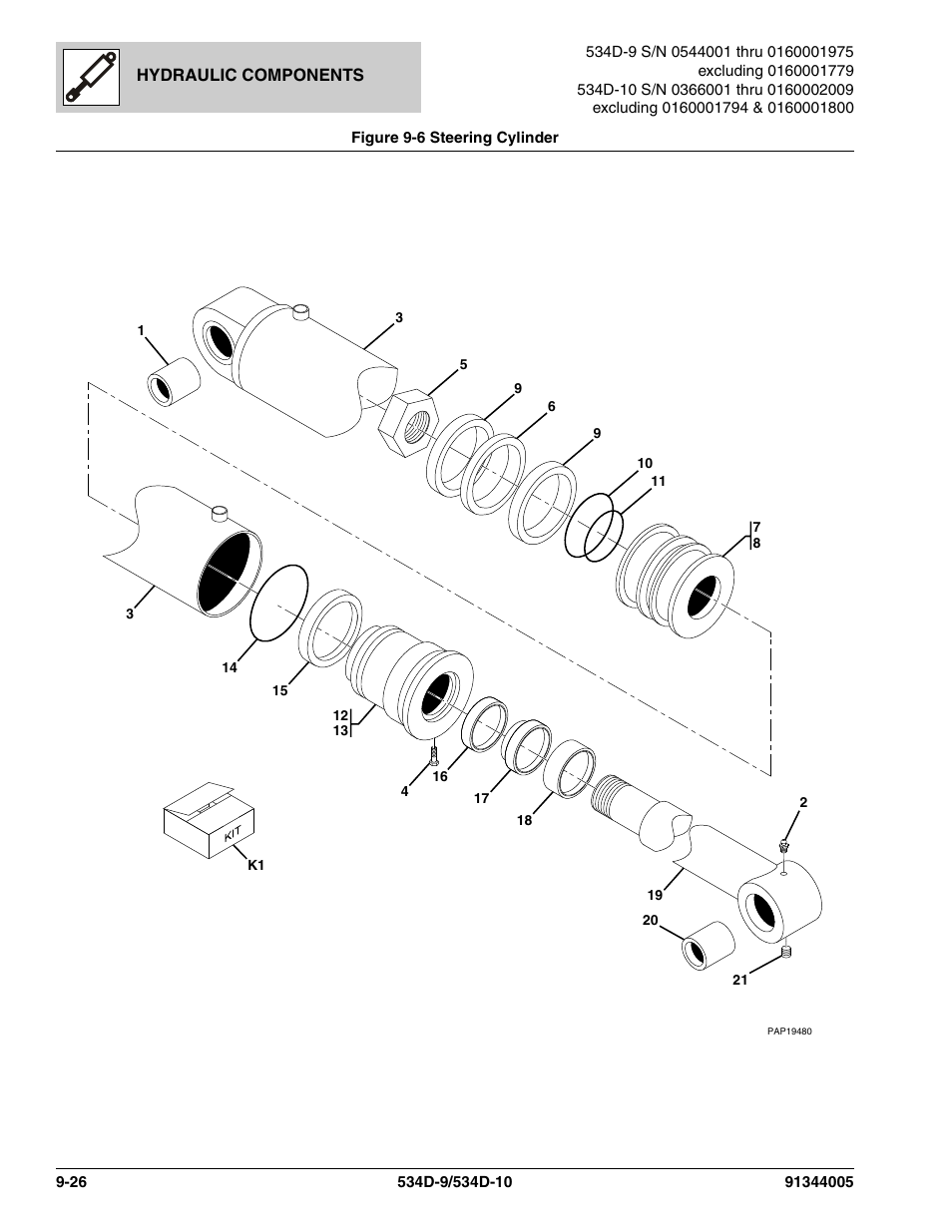 Figure 9-6 steering cylinder, Steering cylinder -26 | JLG 534D-10 Parts Manual User Manual | Page 514 / 842