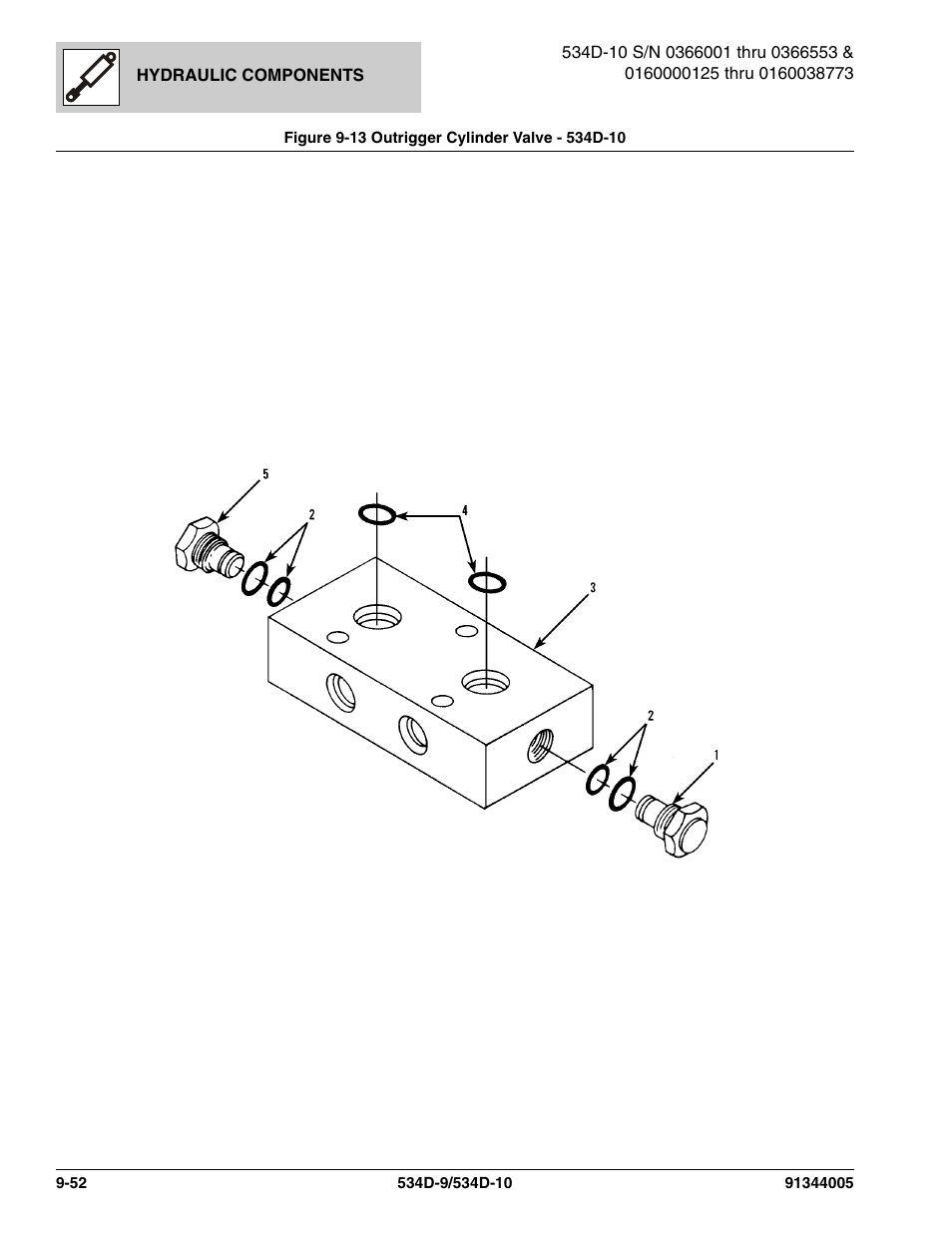 Figure 9-13 outrigger cylinder valve - 534d-10, Outrigger cylinder valve - 534d-10 -52, Ve, (see figure 9-13 for details) | JLG 534D-10 Parts Manual User Manual | Page 540 / 842