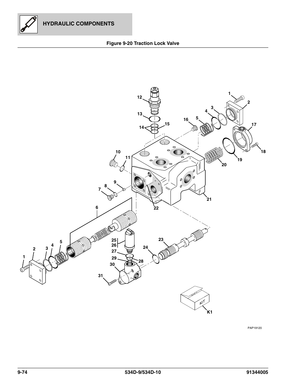 Figure 9-20 traction lock valve, Traction lock valve -74, Ve, (see figure 9-20 for details) | JLG 534D-10 Parts Manual User Manual | Page 562 / 842