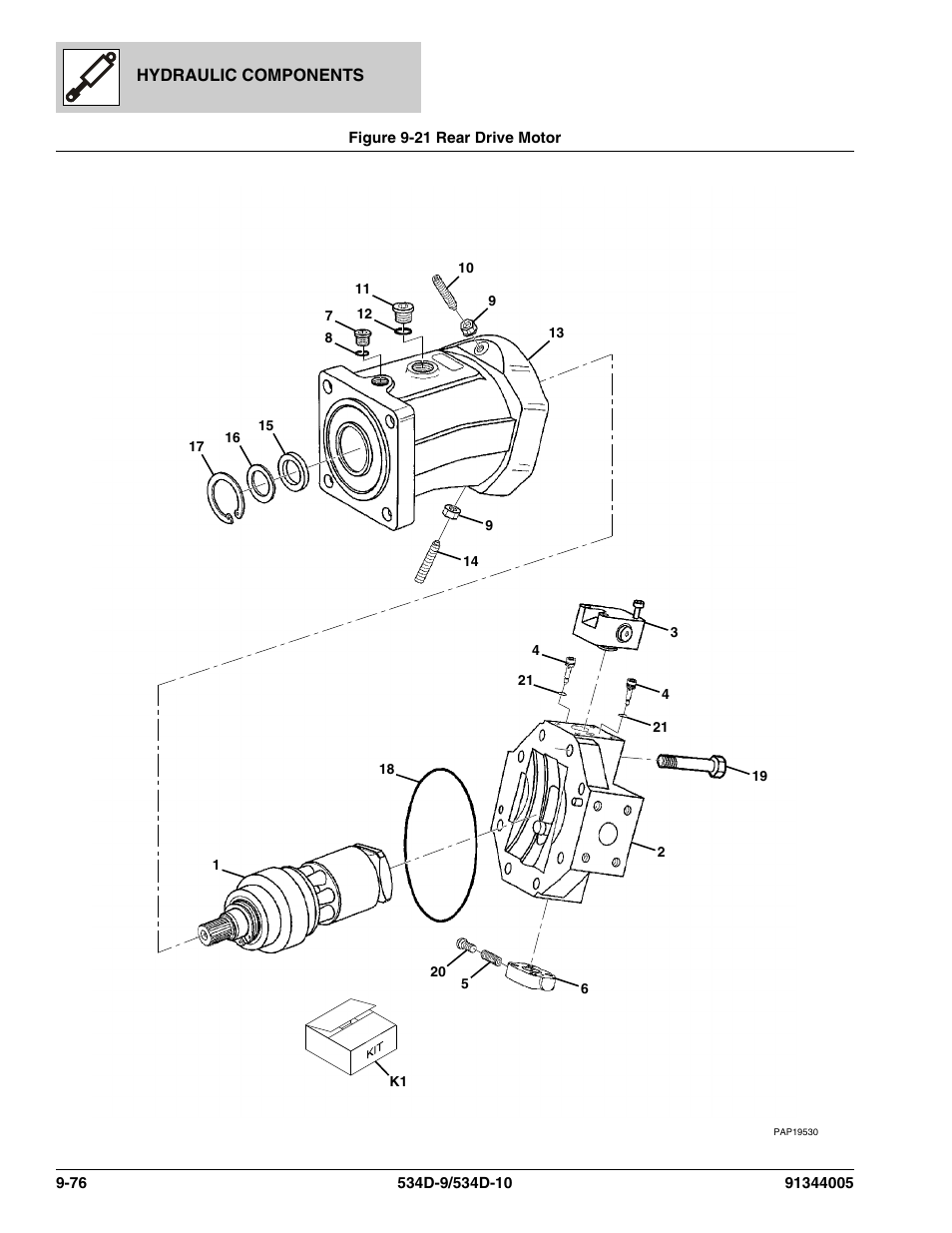 Figure 9-21 rear drive motor, Rear drive motor -76, See figure 9-21 for details) | R, (see figure 9-21 for details) | JLG 534D-10 Parts Manual User Manual | Page 564 / 842