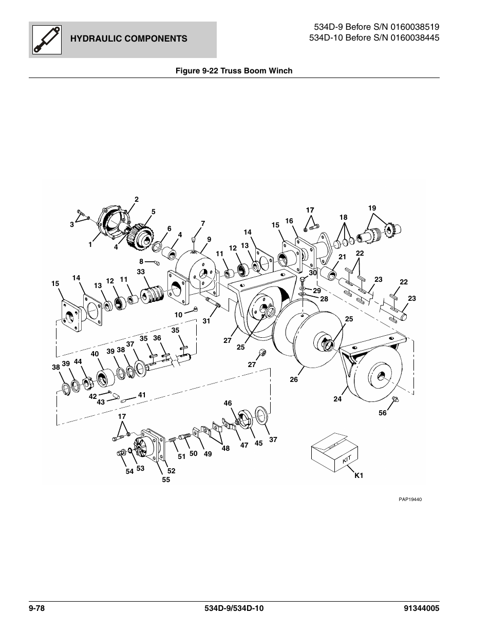 Figure 9-22 truss boom winch, Truss boom winch -78, Gures 9-22 | JLG 534D-10 Parts Manual User Manual | Page 566 / 842