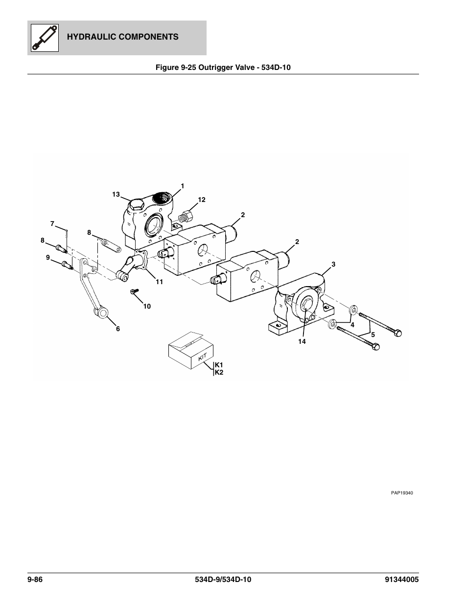 Figure 9-25 outrigger valve - 534d-10, Outrigger valve - 534d-10 -86, Ve, (see figure 9-25 for details) | JLG 534D-10 Parts Manual User Manual | Page 574 / 842