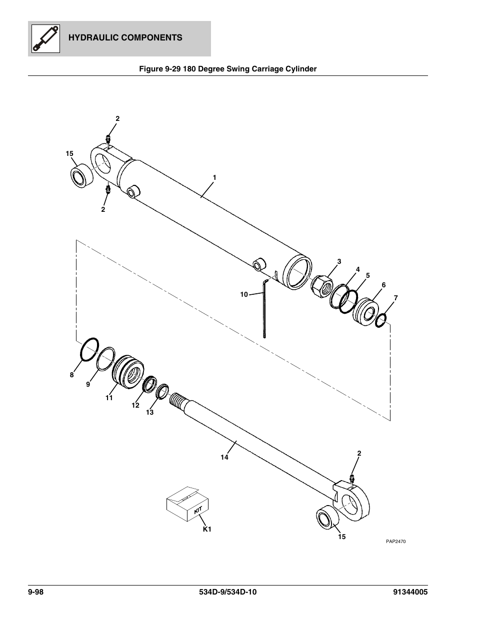 Figure 9-29 180 degree swing carriage cylinder, 180 degree swing carriage cylinder -98 | JLG 534D-10 Parts Manual User Manual | Page 586 / 842