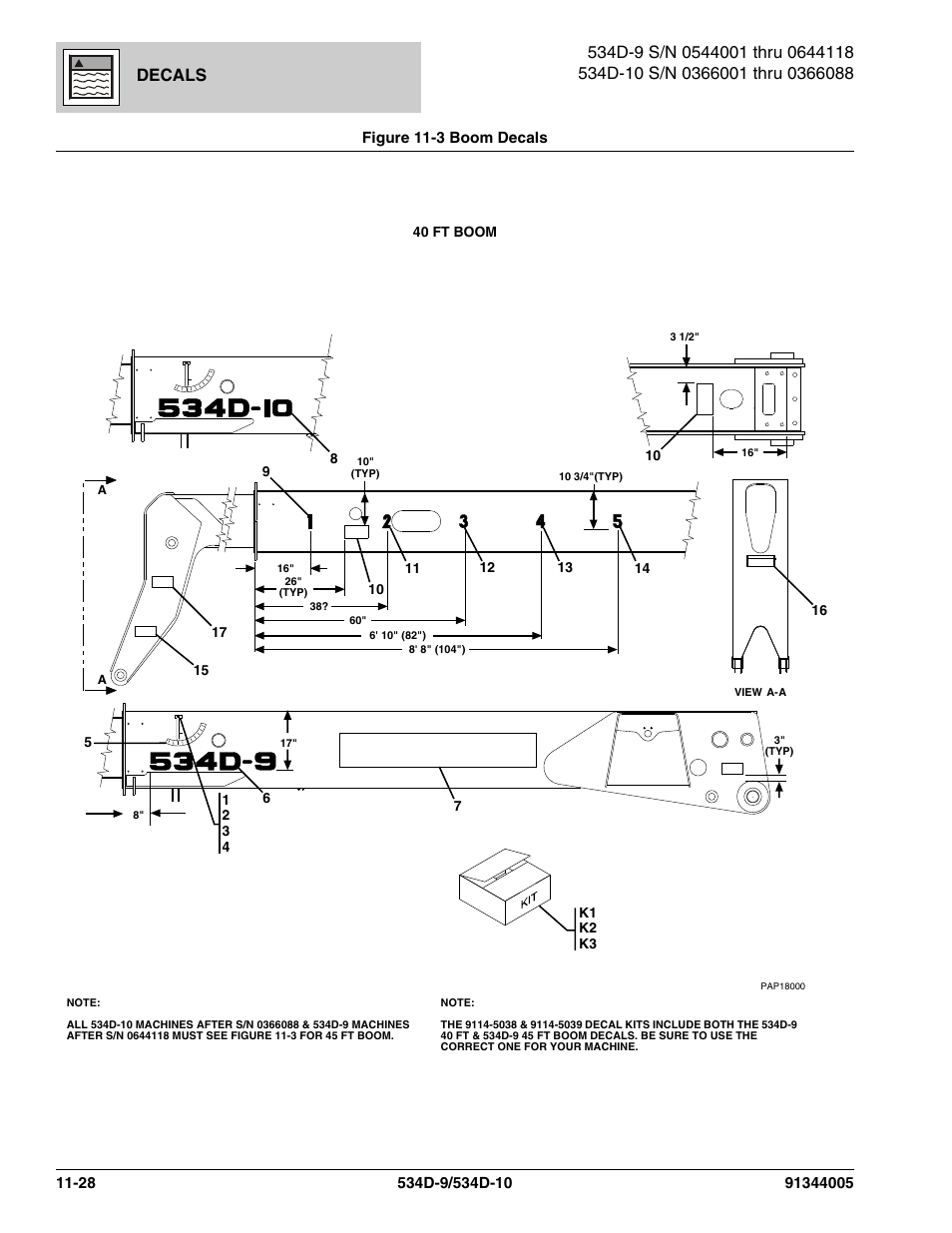 Figure 11-3 boom decals, Boom decals -28, Figure 11-3, 45 ft boom) | Decals | JLG 534D-10 Parts Manual User Manual | Page 648 / 842