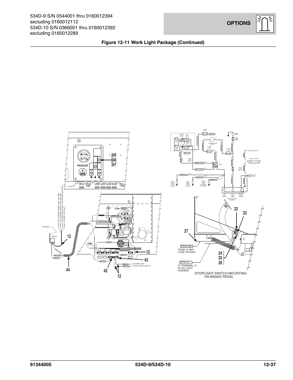 Options, Ign accacc acc acc ba batt baba tt ign ign st st, Start aid | Park brake, Stoplight switch mounting on brake pedal | JLG 534D-10 Parts Manual User Manual | Page 697 / 842