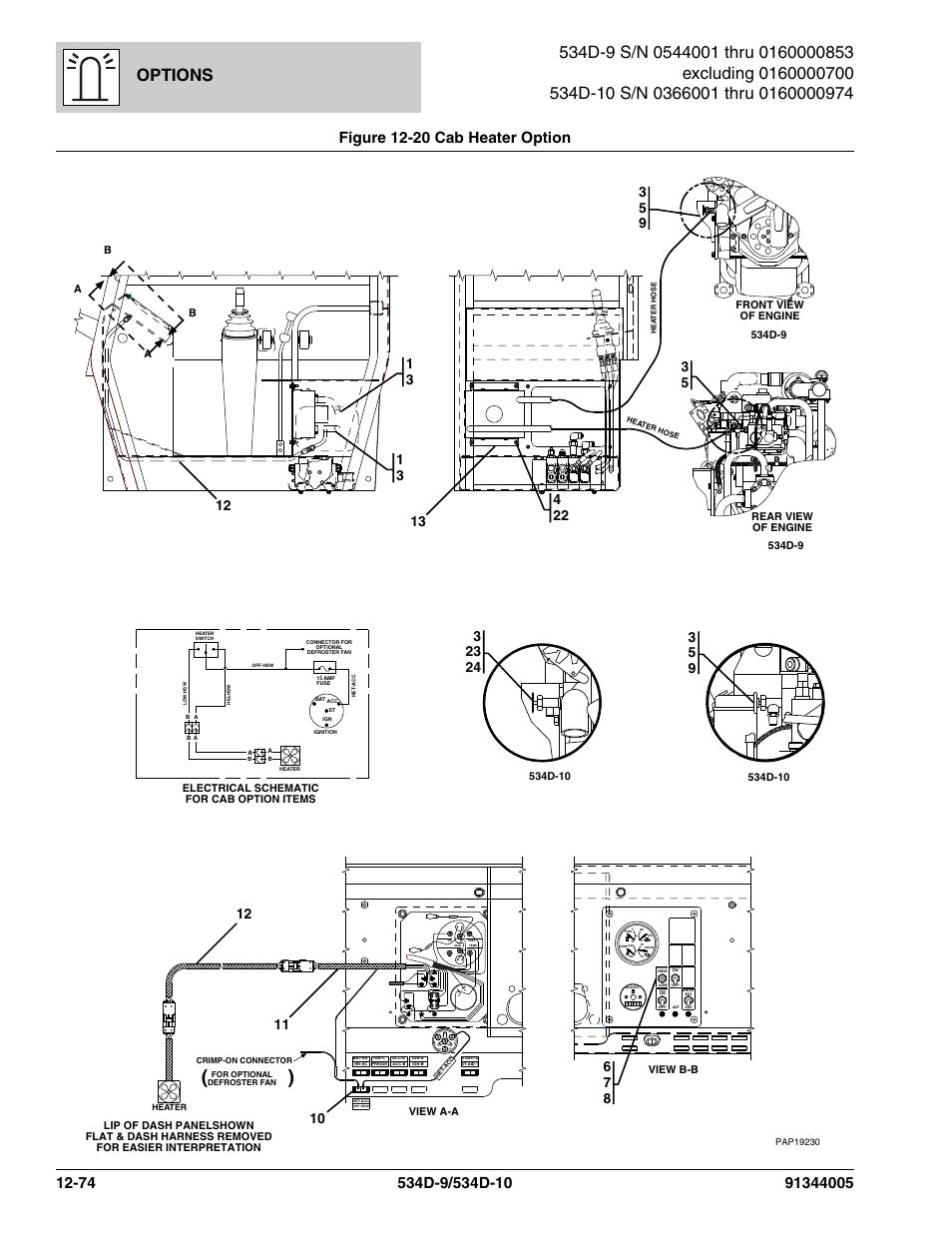 Figure 12-20 cab heater option, Cab heater option -74, Options | Ba b a, Park brake, Acc-c aux lt | JLG 534D-10 Parts Manual User Manual | Page 734 / 842