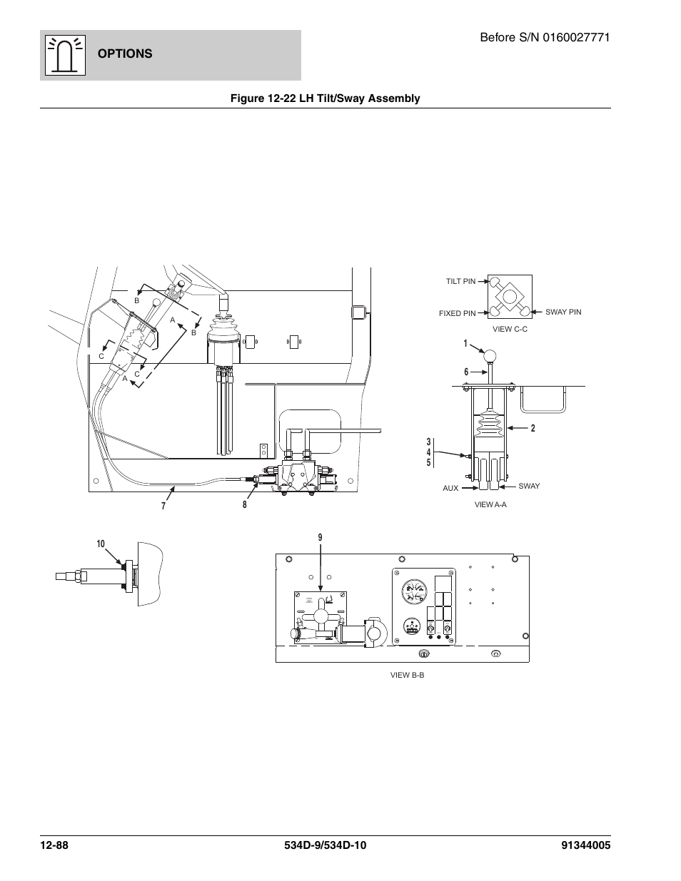 Figure 12-22 lh tilt/sway assembly, Lh tilt/sway assembly -88, Options | Park brake | JLG 534D-10 Parts Manual User Manual | Page 748 / 842