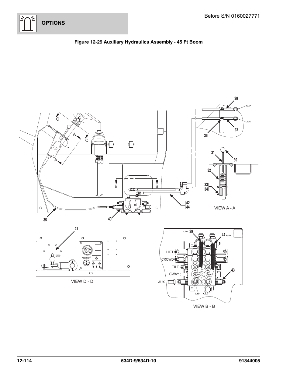 Auxiliary hydraulics assembly - 45 ft boom -114, Options | JLG 534D-10 Parts Manual User Manual | Page 774 / 842