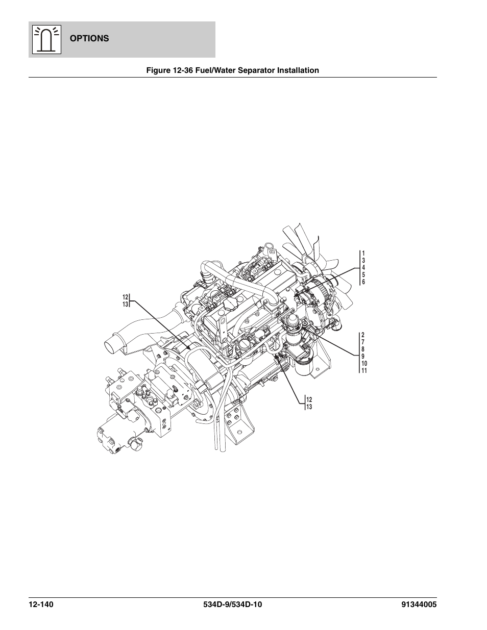 Figure 12-36 fuel/water separator installation, Fuel/water separator installation -140 | JLG 534D-10 Parts Manual User Manual | Page 800 / 842