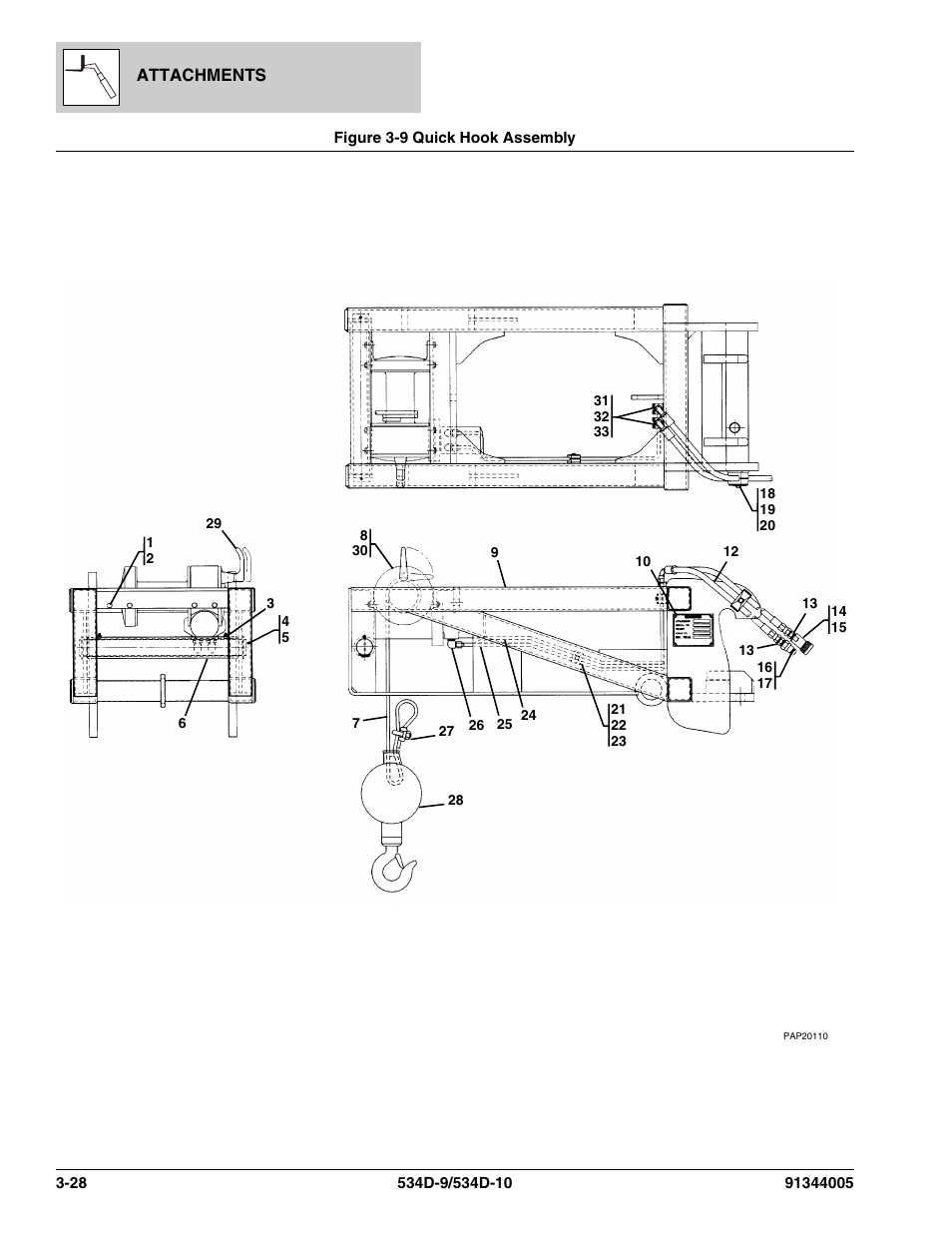 Figure 3-9 quick hook assembly, Quick hook assembly -28 | JLG 534D-10 Parts Manual User Manual | Page 92 / 842