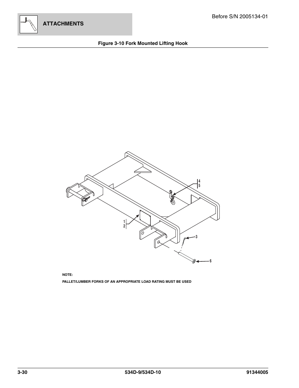 Figure 3-10 fork mounted lifting hook, Fork mounted lifting hook -30 | JLG 534D-10 Parts Manual User Manual | Page 94 / 842