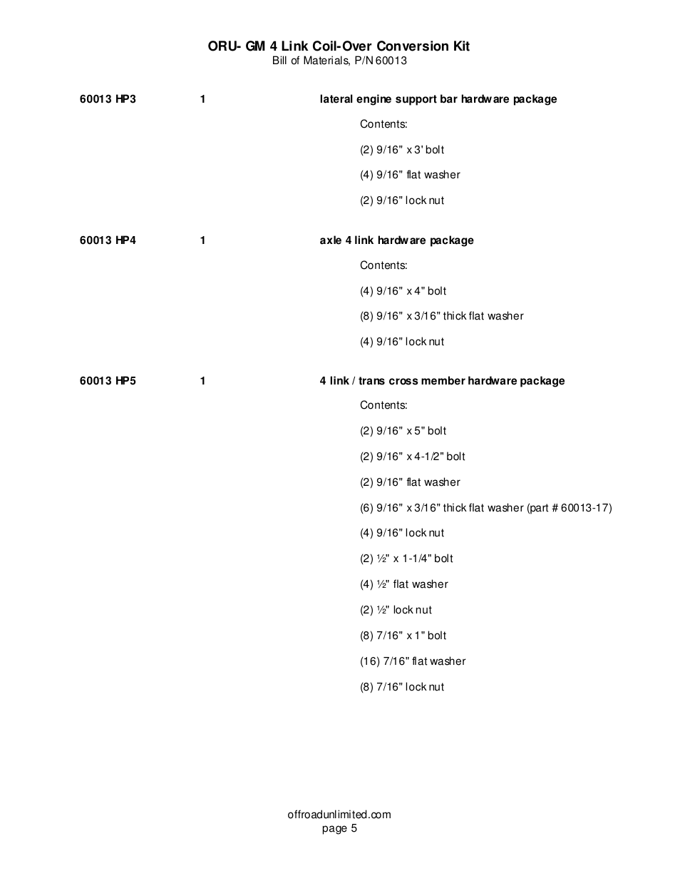 Off Road Unlimited 60013 2001-08 GM 2500-3500 HD 4WD 4-Link Coil-Over w/Solid Axle Conversion Kit User Manual | Page 6 / 42