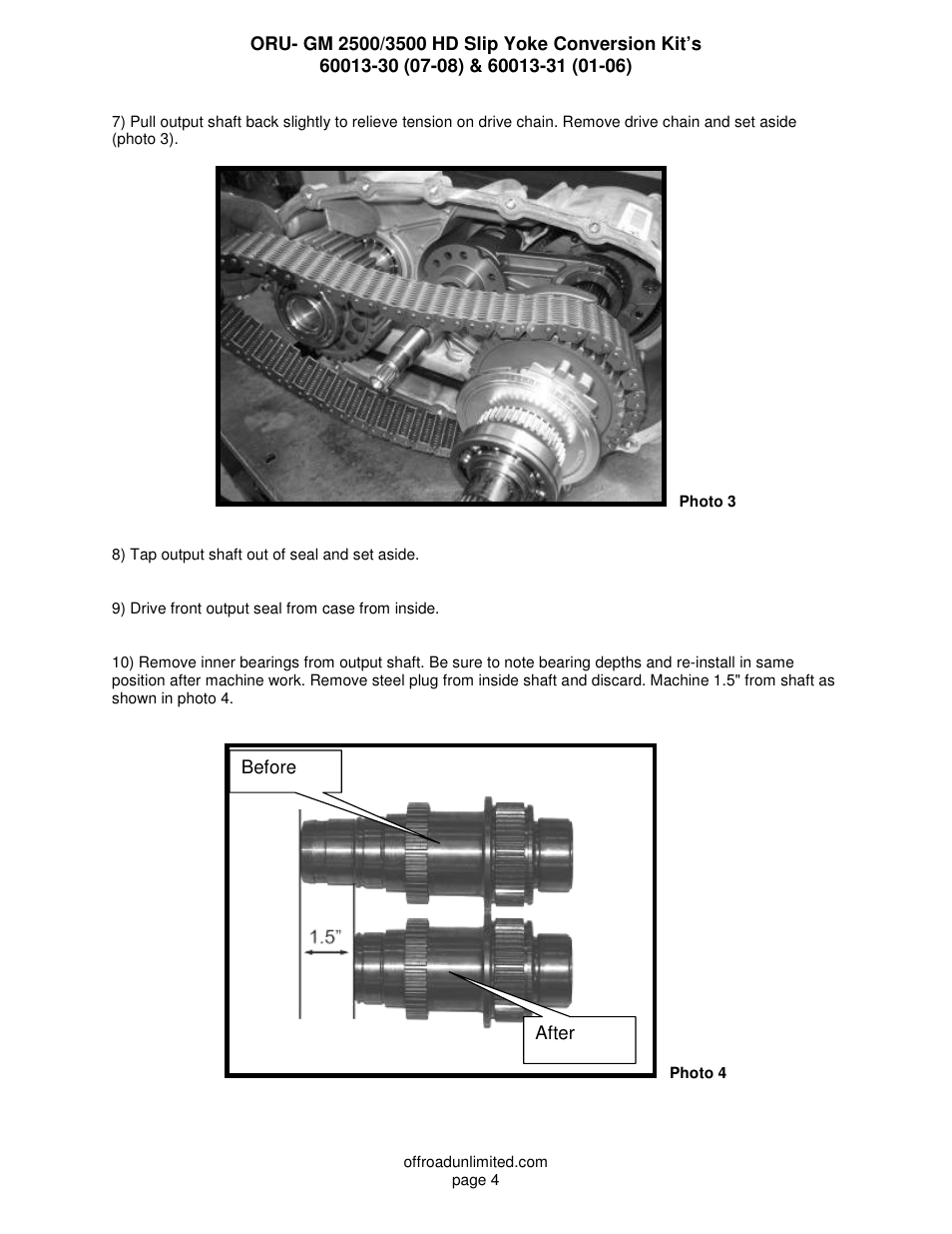 Off Road Unlimited 60013 Slip Yoke 2001-08 GM 2500-3500 HD 4WD Slip Yoke Kit User Manual | Page 4 / 6