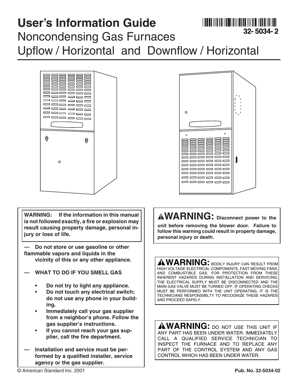 American Standard Noncondensing Gas Furnaces User Manual | 24 pages