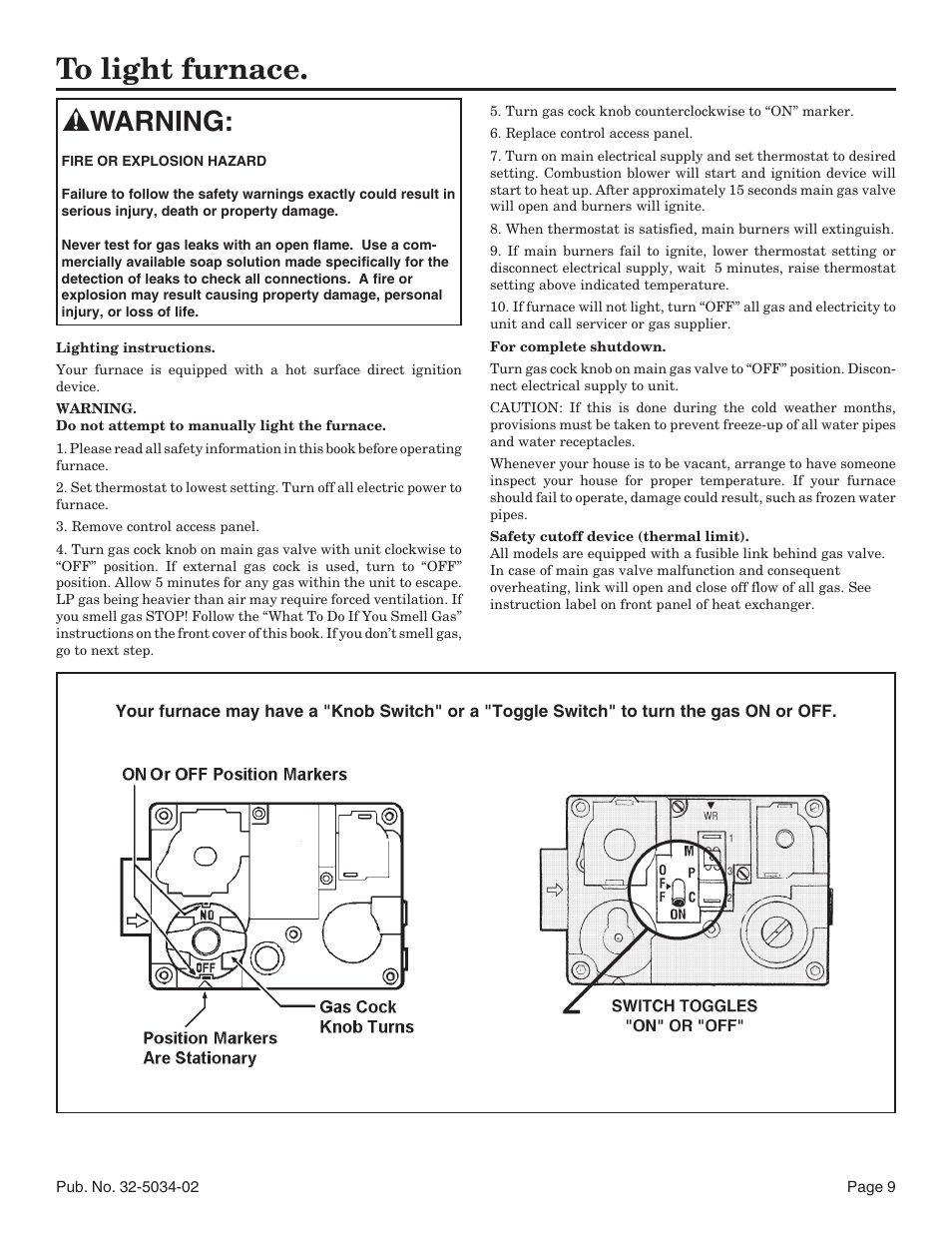 Warning | American Standard Noncondensing Gas Furnaces User Manual | Page 9 / 24