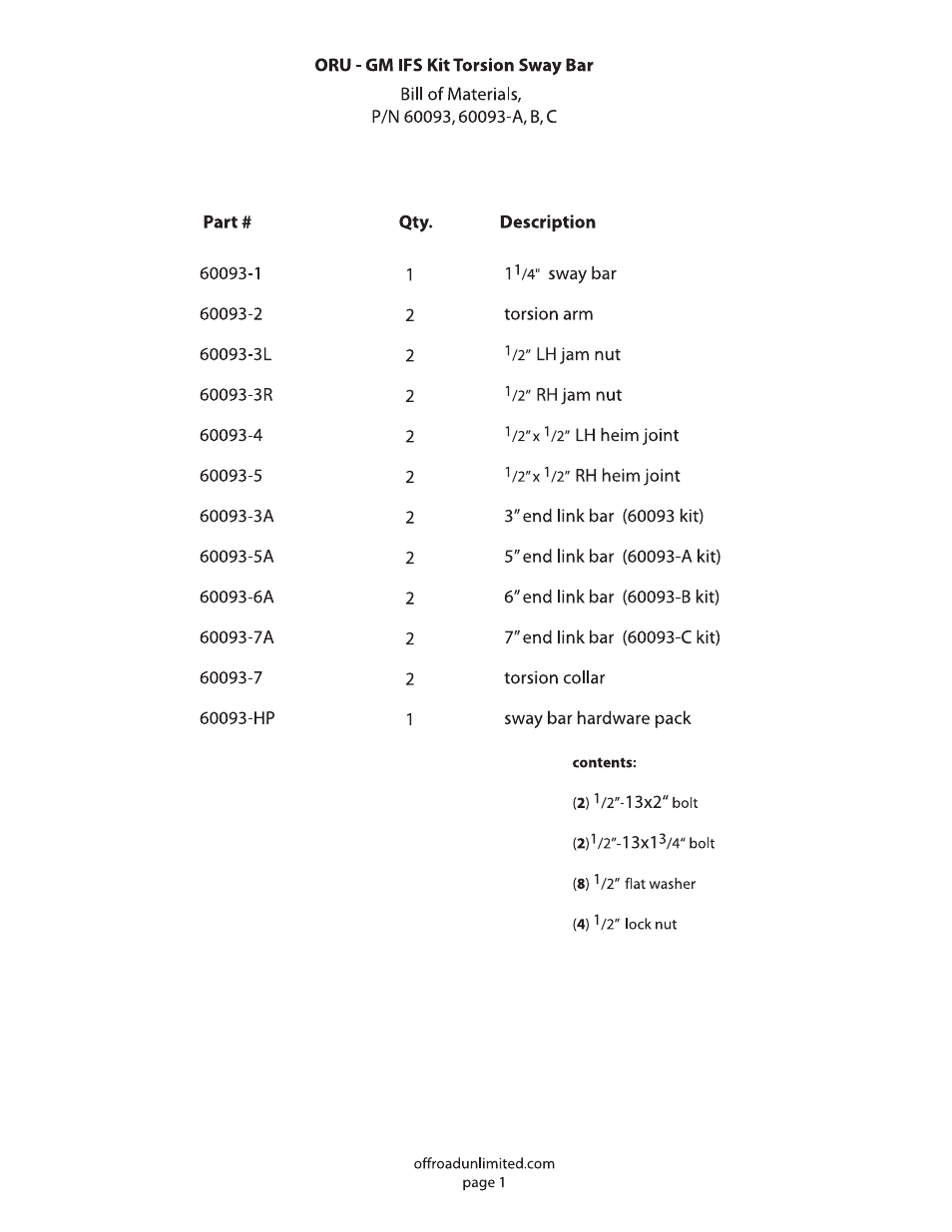 Off Road Unlimited 60093-A,B,C Torsion Sway Bar User Manual | Page 2 / 4