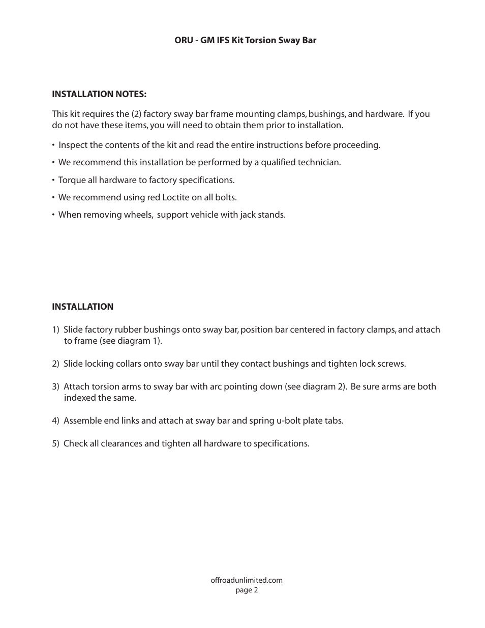 Off Road Unlimited 60093-A,B,C Torsion Sway Bar User Manual | Page 3 / 4