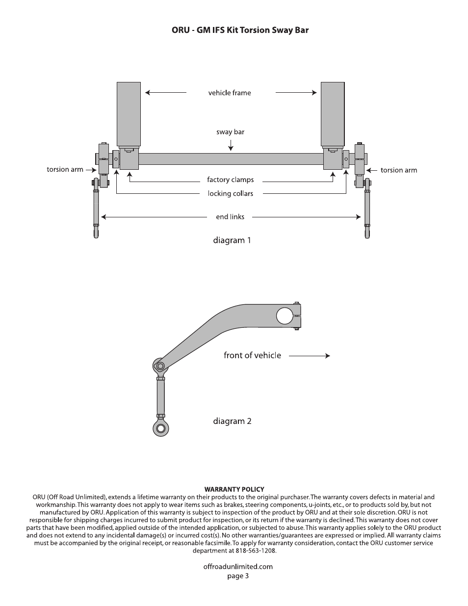 Off Road Unlimited 60093-A,B,C Torsion Sway Bar User Manual | Page 4 / 4