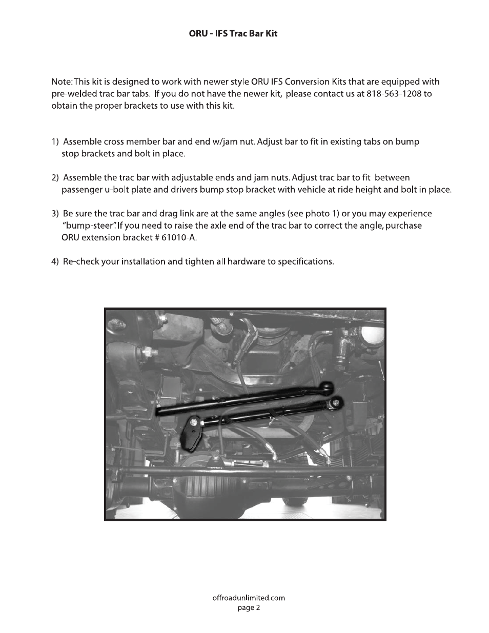 Off Road Unlimited 61011 IFS Track Bar Extension Kit User Manual | Page 3 / 4