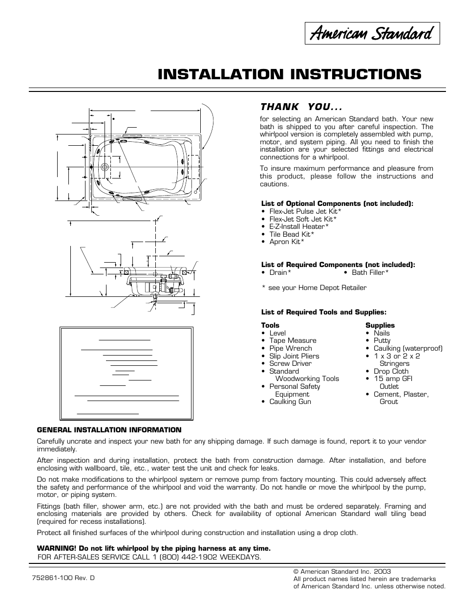 American Standard Cadet Elite 2772E SERIES User Manual | 4 pages