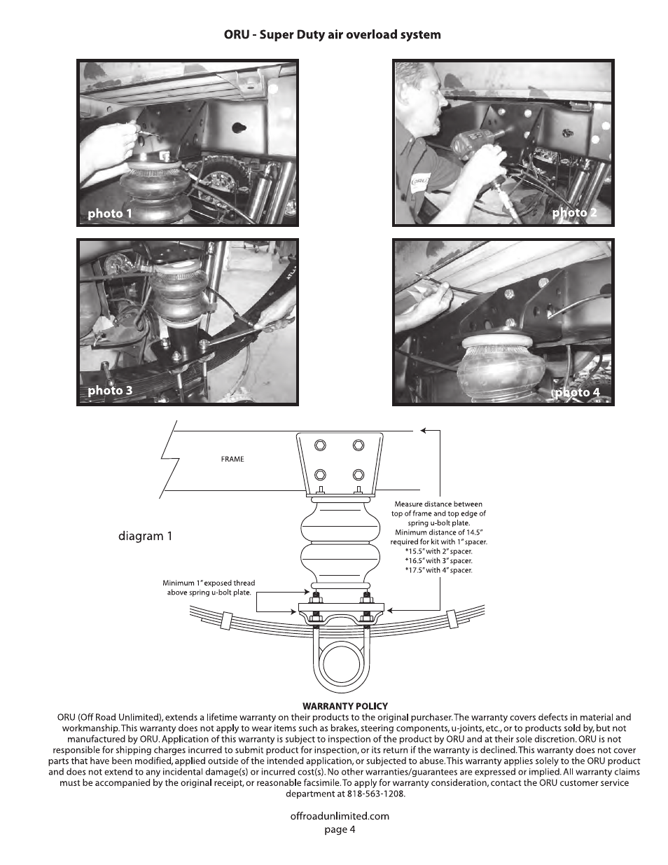 Off Road Unlimited 70080 Air Overload kit for 99-Current Ford Super Duty with single rear wheels User Manual | Page 5 / 5