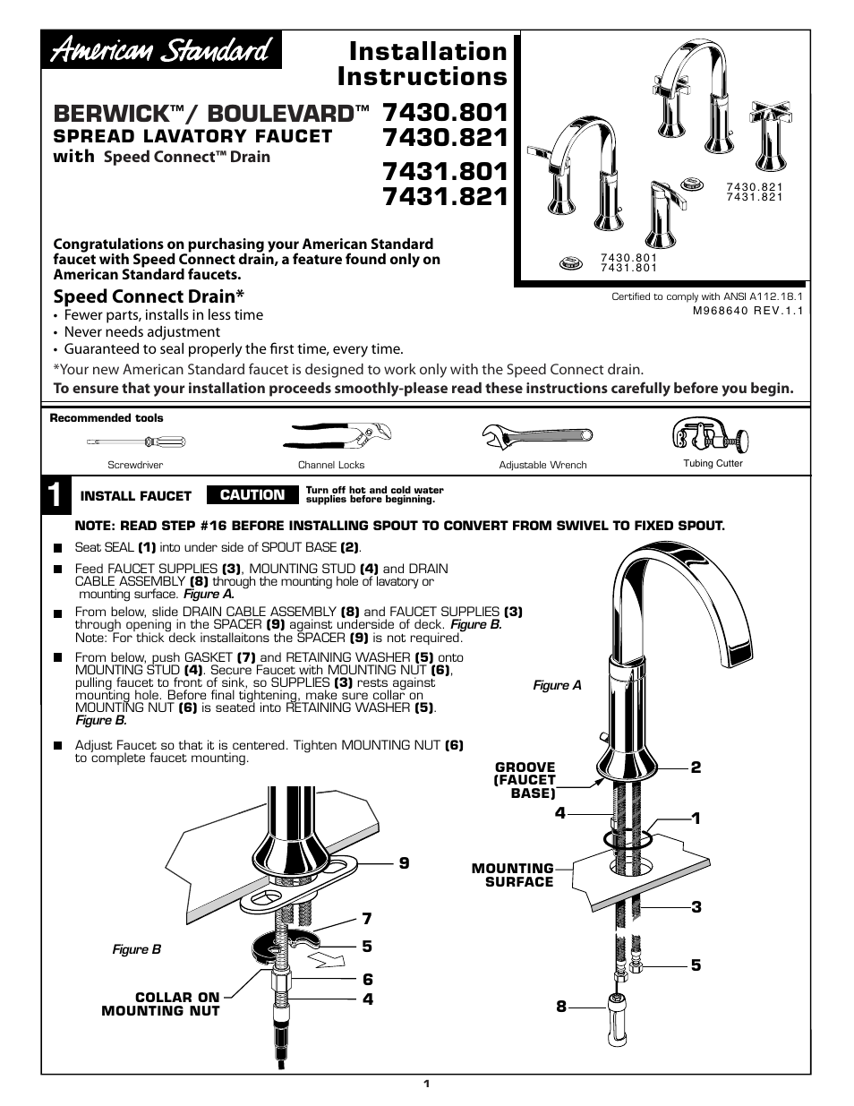 American Standard BERWICK 7431.821 User Manual | 8 pages