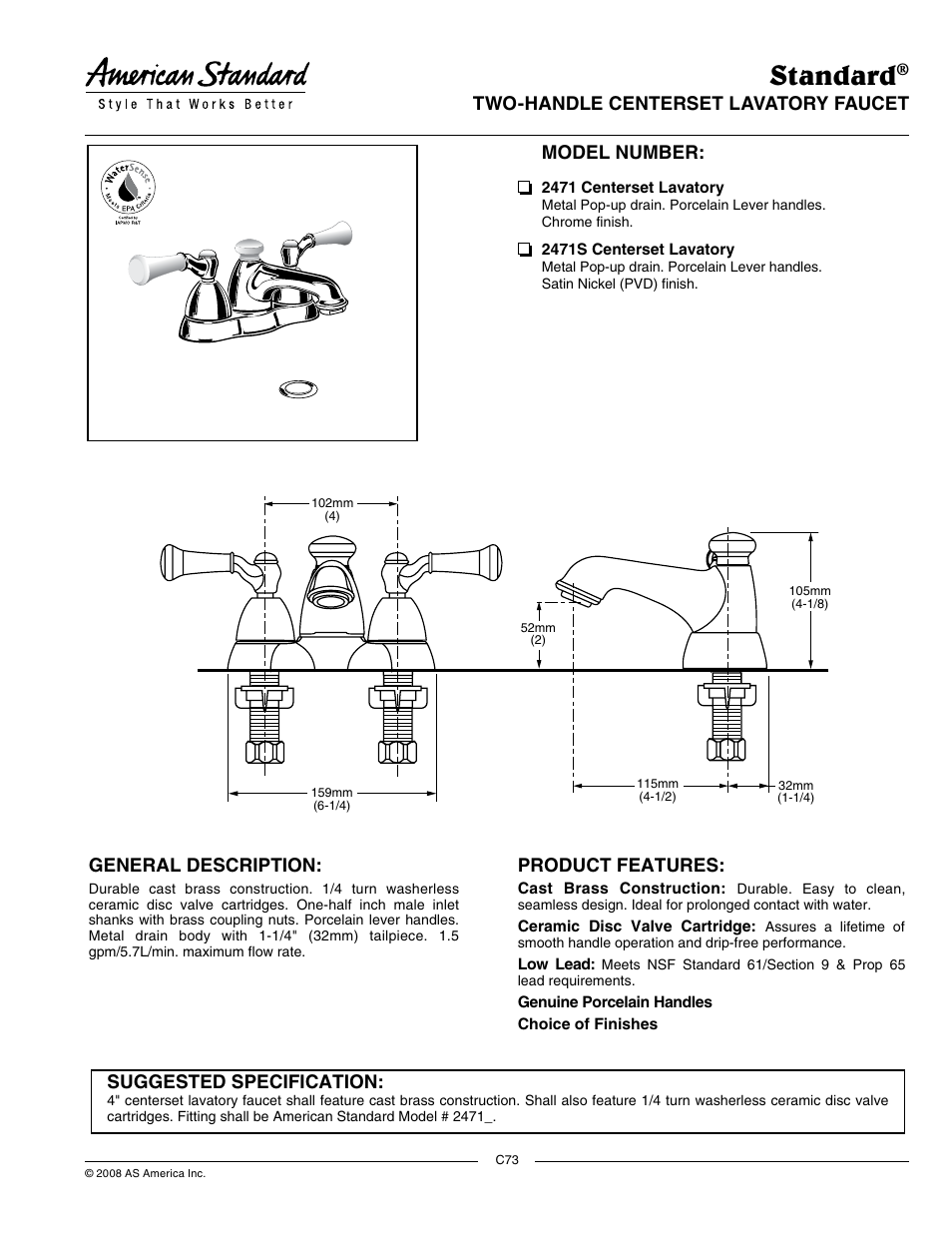 American Standard 2471 User Manual | 2 pages