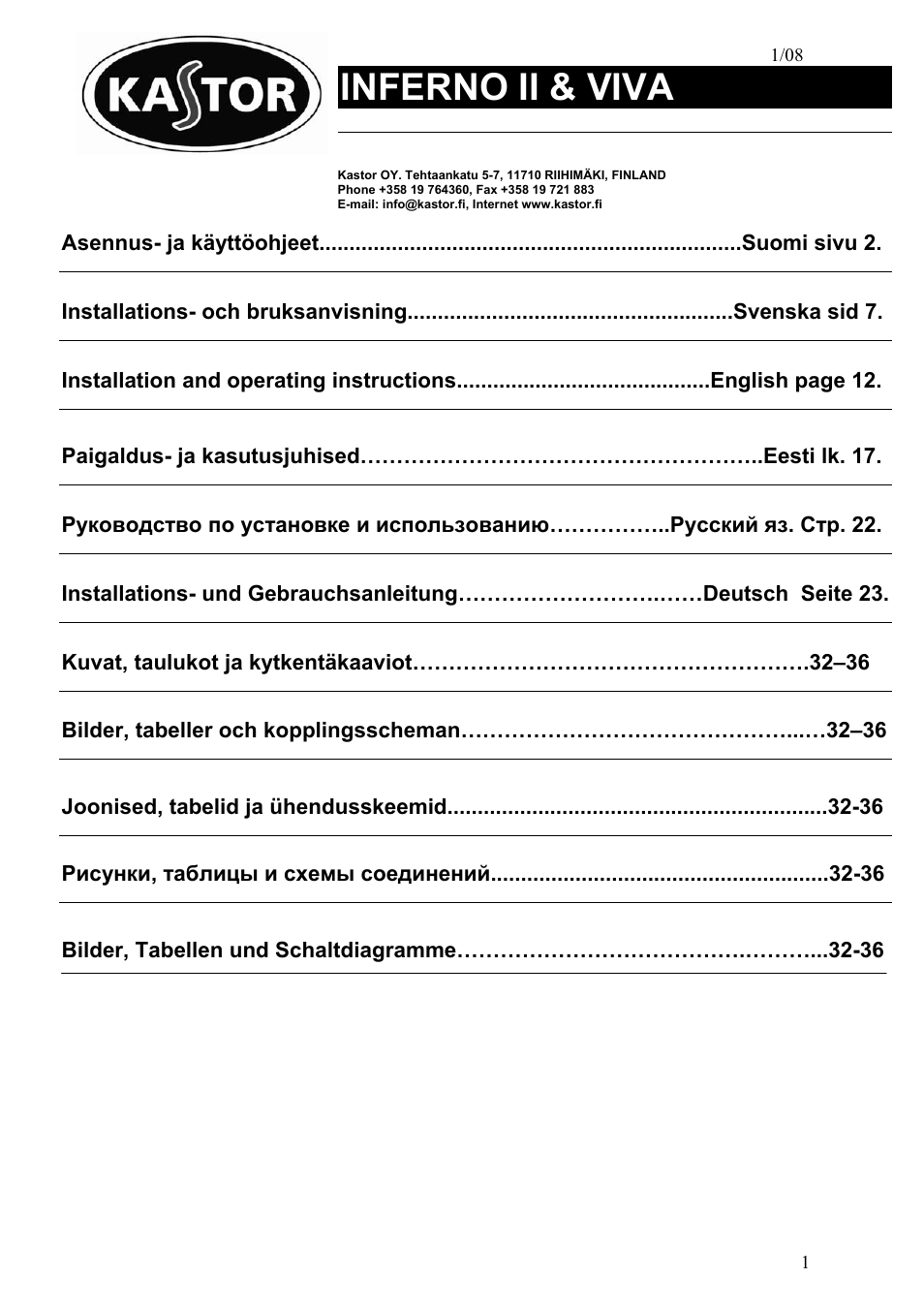 Kastor VIVA Electrical sauna stoves User Manual | 36 pages
