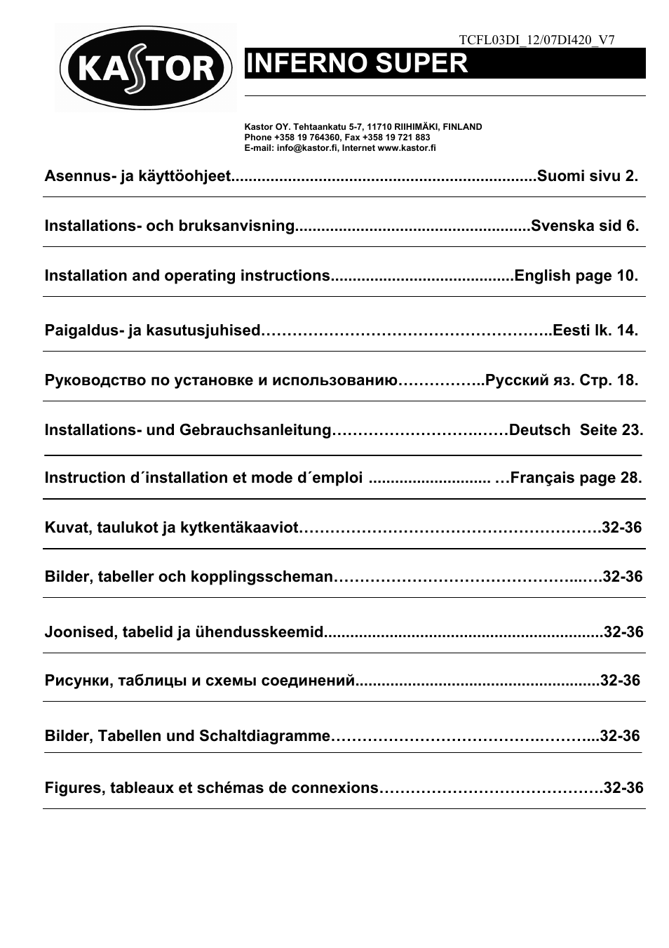 Kastor Inferno Super Electrical sauna stoves User Manual | 36 pages