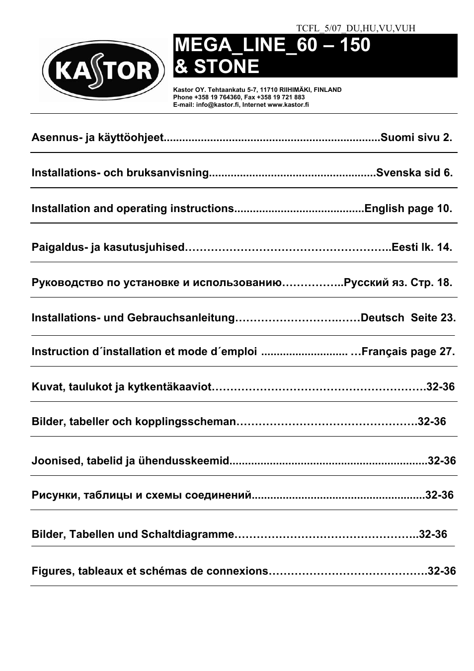 Kastor Mega-Line Electrical sauna stoves User Manual | 36 pages