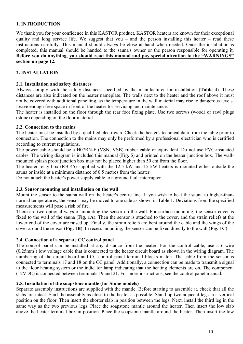 Kastor Mega-Line Electrical sauna stoves User Manual | Page 10 / 36