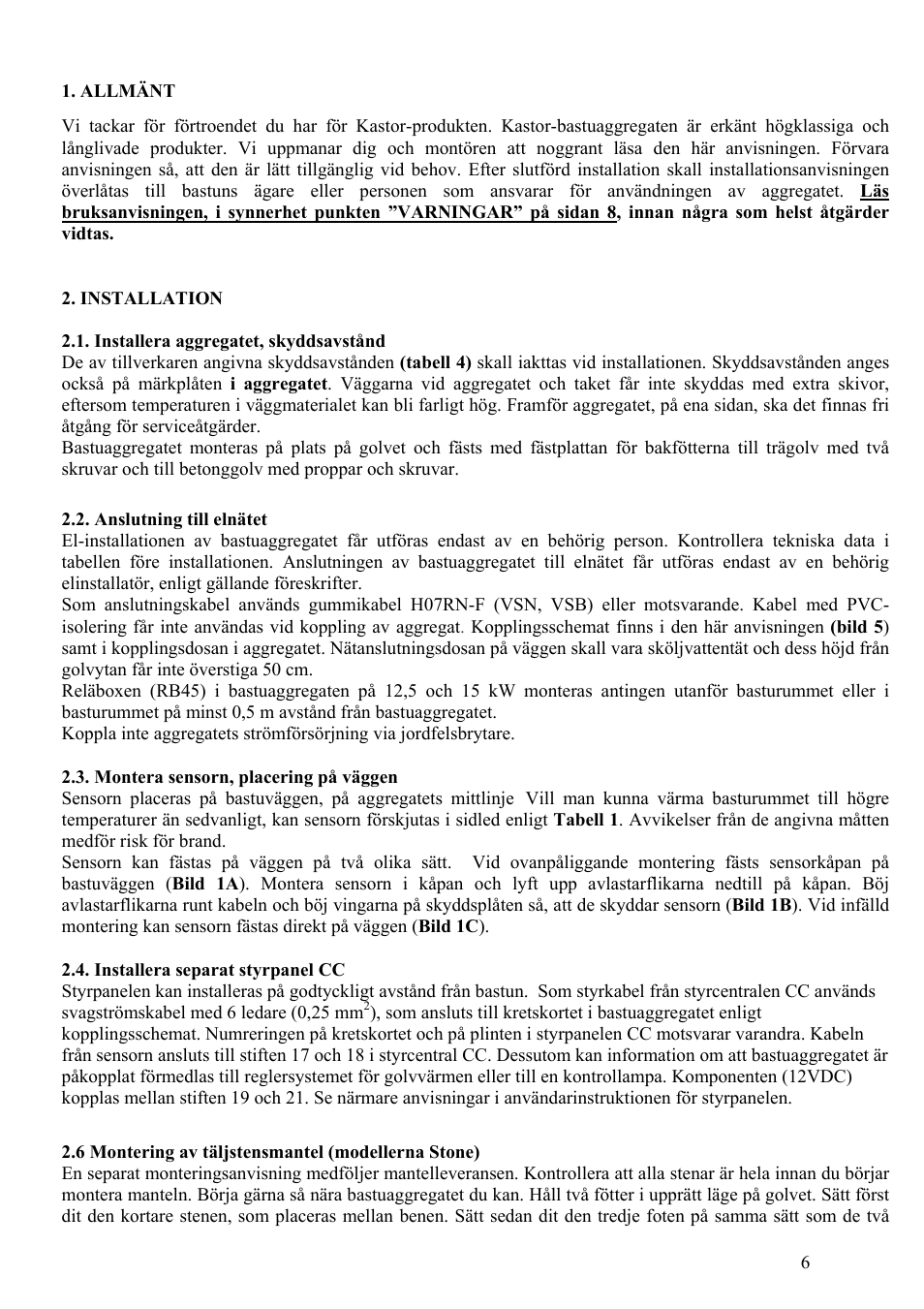 Kastor Mega-Line Electrical sauna stoves User Manual | Page 6 / 36