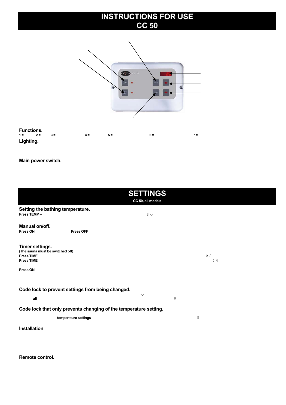 Kastor CC 50 Control panel User Manual | 5 pages